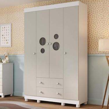 Imagem de Guarda-roupa Infantil 122cm com Vidro 4 Portas e 2 Gavetas Bombom Multimóveis Mp4463 Branco/off White