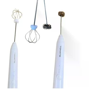 Imagem de Mixer Portátil Elétrico para Bebidas e Drinks, Branco, Aço Inoxidável, 4W, 30cm, com Batedor Fouet e Cabo USB