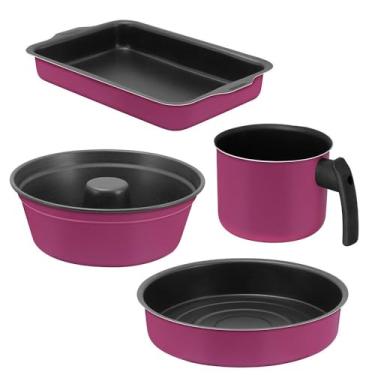 Imagem de Conjunto de Panelas Antiaderente 13 Peças, Alumínio, Rosa, com Cabos de Baquelite, Tampa de Vidro, Inclui Frigideiras e Formas