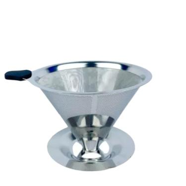 Imagem de Filtro de Café Inox 304 Reutilizável, Coador sem Papel, Peneira Aço, Pegador Silicone(M)