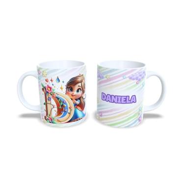 Imagem de Caneca de Cerâmica Personalizada com Alfabeto de Princesas, Nome Alice, 325ml, Design Colorido com Flores (d)