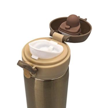 Imagem de Garrafa Térmica 500ml com Tampa de Segurança, Revestimento Interno em Aço Inox, Acabamento Fosco Dourado, Mantém Gelado 10 Horas e Quente 8 Horas