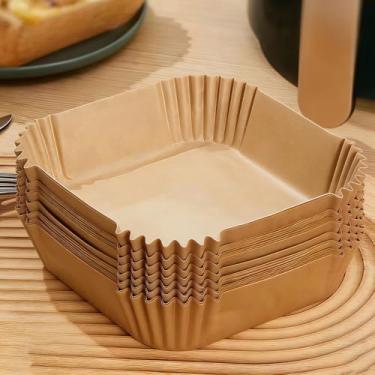 Imagem de Forros de papel Air Fryer, 100 peças de forros de pergaminho descartáveis, antiaderentes e à prova de óleo para facilitar a limpeza/quadrado