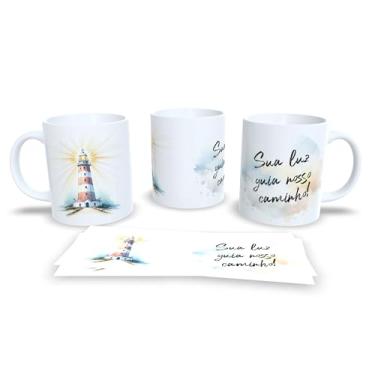 Imagem de Caneca com Arte em Aquarela, Paisagem Natural ao Pôr do Sol, Cerâmica Branca com Frase 'Ele Ressuscitou, Assim Como Disse', Design Inspirador (17269)