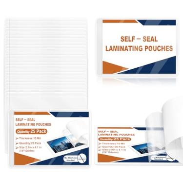 Imagem de Pacote com 25, 10 mm, 7,4 x 10,4 cm, sacos de laminação autovedantes, folhas de plástico laminadas, tamanho de cartão de visita, papel laminado transparente para escritório, escola, material doméstico