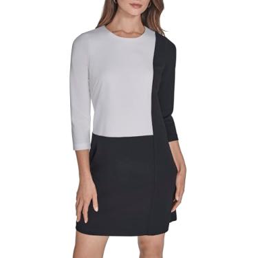 Imagem de Halston Vestido feminino com manga 3/4 e gola redonda na altura do joelho, multicor, 44