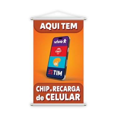 Imagem de Banner Publicitário Chip e Recarga de Celular, Painel Promocional para Loja, 120x60 cm, Laranja