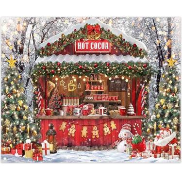 Imagem de ZTHMOE Tecido de 3 x 2,4 m de Natal, cacau quente, cenário fotográfico, loja de doces, cena de boneco de neve de inverno, árvore de Natal, fundo de chocolate, decorações de festa em família, adereços