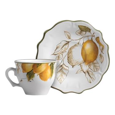 Imagem de Xícara De Café De Cerâmica Branca Com Pires Linha Toscana Scalla 100ml