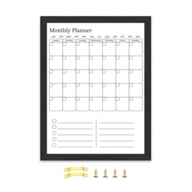 Imagem de Aitakatta Calendário apagável a seco para parede, quadro branco com superfície magnética de 43 x 33 cm, planejador 2 em 1, layout vertical para fazer com moldura de madeira preta (YL-SHU-BK, 4333)