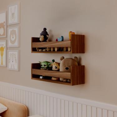 Imagem de Kit 2 Prateleiras Porta Brinquedos Freijó 50 X 12cm Suporte Invisivel