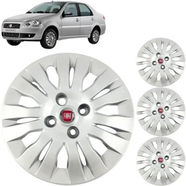 Imagem de Jogo 4 Calotas Aro 14 Fiat Palio e Siena G4 G5 2008 a 2015 Com Adesivo Logo Vermelho Resinado Grid 043CB