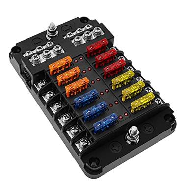 Imagem de Geloo Blocos de fusíveis de 12 vias automotivos, bloco de fusíveis marítimos com indicador LED, caixa de fusíveis de lâmina à prova d'água ATC/ATO, painéis de fusíveis de barco, porta-fusíveis para