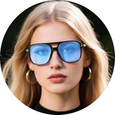 Imagem de Óculos de sol aviador para homens e mulheres, óculos de sol modernos de topo plano com lentes largas, óculos estilo piloto retrô para dirigir e viajar, Moldura preta