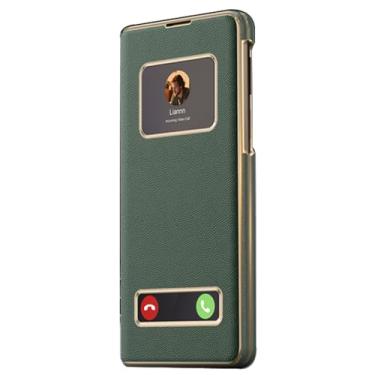 Imagem de POYUFRG Capa magnética para Samsung Galaxy Z Fold 7, capa flip para janela de visualização fina capa de couro galvanizada com tudo incluído, verde, Z Fold 7