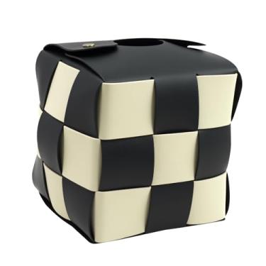 Imagem de Nextpal Capa quadrada de lenços de papel, caixa moderna de couro PU quadriculado com fivela de metal, organizador de banheiro e decoração de casa à prova d'água para penteadeira e escritório, design