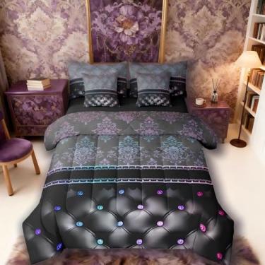 Imagem de Conjunto de edredom solteiro damasco arco-íris com lençol | Decoração antiga gótica vintage floral, 7 peças, estampa de diamante gradiente, cama boêmia em uma bolsa, decoração de quarto barroco boêmio