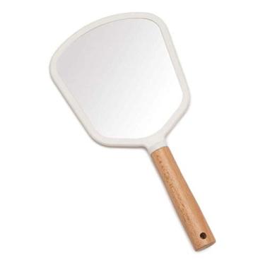 Imagem de Semme Espelho de Maquiagem Com Alça de Madeira, Espelho de Mão Portátil Com Alça Ergonômica Suave, para Salão de Beleza, Casa, Viagem, Dentista, Vaidade (WHITE)