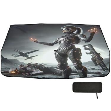 Imagem de Capa de para-brisa guerreira feminina Sci Fi para proteção de isolamento térmico para janelas de carro 147 x 75 cm guarda-chuva de para-brisa de carro