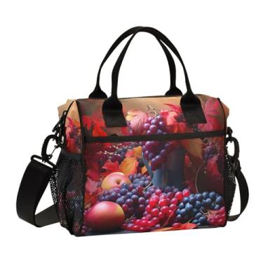 Imagem de GAIGEO Lancheira com isolamento de folhagem escura de outono com alças, lancheira térmica, lancheiras femininas para o trabalho, P