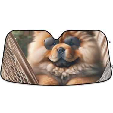 Imagem de Capa protetora de para-brisa automotiva personalizada para cachorro Chow Chow Chow filhote de cachorro pára-brisa de carro engraçado universal impressão dobrável protetor solar L, 144.8 cm x 80.0 cm