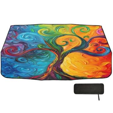Imagem de Capa de para-brisa de carro de árvore colorida arco-íris proteção de isolamento térmico guarda-chuva de carro 147.3 cm x 75.4 cm persianas de janela de carro blackout