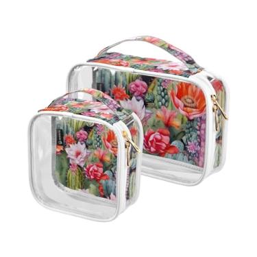 Imagem de Papel de parede floral em preto com aquarela sacos de viagem de plástico transparente com zíper, bolsa de maquiagem para meninas, pacote com 2, Flores pintadas em aquarela - 4, one size