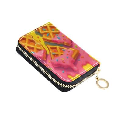 Imagem de Carteira feminina pequena com bloqueio de RFID, porta-moedas de couro com zíper, porta-chaves, pão colorido, rosa