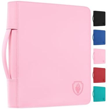Imagem de Fabmaker Fichário de carga superior com 360 bolsos, fichário portátil com alça retrátil, álbum de cartas colecionáveis premium para jogos colecionáveis, esportes, TCG, rosa
