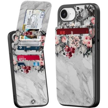 Imagem de Bemal Capa carteira para iPhone 16e, suporte embutido para 6 cartões, impressão moderna, bloqueio RFID, suporte de couro PU, fecho magnético, capa de telefone à prova de choque para mulheres e homens