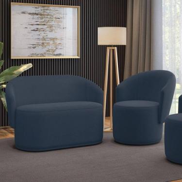Imagem de Sofá Namoradeira E Poltrona Orgânica Para Sala Malu Suede M11 - D`rossi Azul Marinho