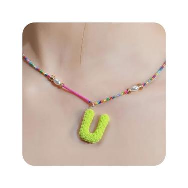 Imagem de ZShireeyBlackey Colar de contas coloridas com inicial para mulheres, colar de letras de bolhas personalizado com miçangas para meninas, gargantilhas boêmias, joias e presentes, Resina, Sem Pedra