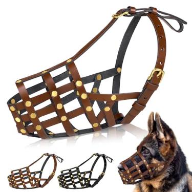 Imagem de OOPSDOGGY Focinho de cachorro doberman para cães grandes - focinho de cesta seguro respirável de couro para raças grandes pastor alemão husky evita morder sem mastigar ajustável (marrom, tam