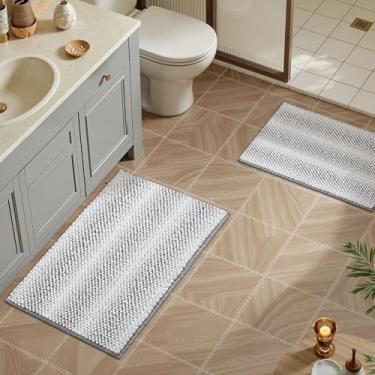 Imagem de ComiComi Tapetes de banho cinza de pelúcia pompom super absorvente conjunto de tapetes de banheiro 2 peças antiderrapante lavável à máquina tapete de banho para piso de banheiro secagem rápida 40,6 cm