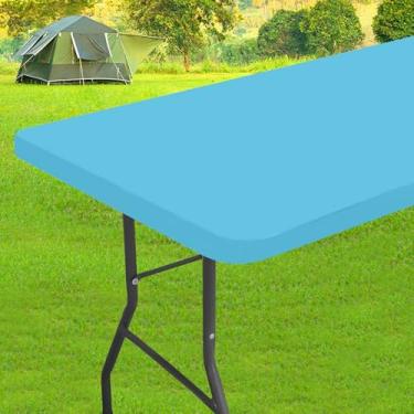 Imagem de homing Toalhas de mesa retangulares de elastano de 1,8 m, capa de mesa elástica elástica, toalha de mesa de pátio de tecido lavável para piquenique, acampamento, festa (névoa azul, 76 cm x 183 cm)