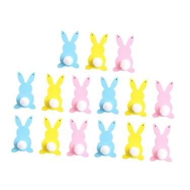 Imagem de Nishiyuenyi Conjunto de 15 peças de coelhos de madeira sem acabamento, enfeites fofos, estilo vintage, para artesanato DIY, blocos de, decoração de