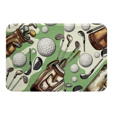 Imagem de Erosebridal Tapete de banheiro de golfe, bola de golfe, tapete de banho antiderrapante, tema esportivo, jogos, verde, branco, esportivo, jogos, 40 x 61 cm, para crianças, meninos, meninas