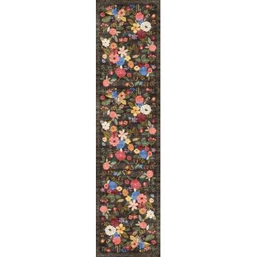 Imagem de Tapetes de corredor de entrada de 5 x 10 cm, tapetes antiderrapantes laváveis com suporte de borracha, tapete floral macio para cozinha, lavanderia, quarto, banheiro (2 x 4, jardim preto)