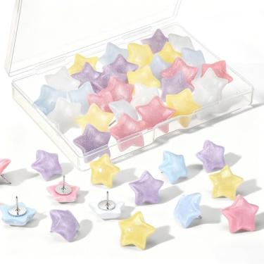 Imagem de 30 peças de tachas decorativas para polegar, alfinetes, tachinhas de madeira macia para artesanato, scrapbook, cortiça, foto, parede, mapa, boletim, escritório, casa, mesa