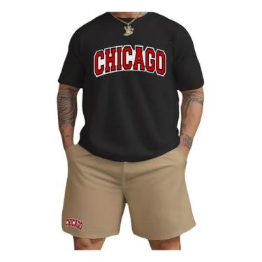 Imagem de Kit Camiseta + Short Moletom Conjunto Chicago Moda - Luken, Preto, G