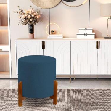 Imagem de Puff Catânia 3 Pés Veludo Azul Marinho Base em Madeira Maciça - CASA T