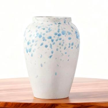 Imagem de Vaso de cerâmica de 15,5 cm de altura para decoração de casa, vaso de flores de cerâmica pontilhado pesado para centros de mesa de fazenda, decoração moderna de prateleira de cornija de mesa, perfeito