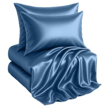 Imagem de Casa Platino Jogo de cama king de cetim - 4 peças - seda macia - 1 lençol com elástico alto, 1 lençol de cima e 2 fronhas King - Lençóis de cama de luxo de qualidade de hotel - Lavável na máquina