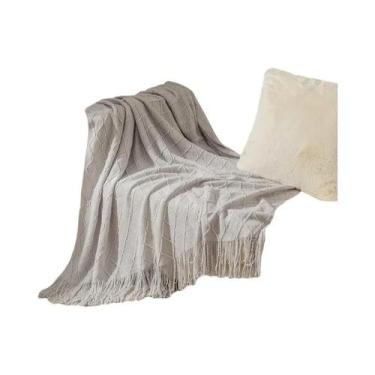 Imagem de Cobertor Leve De Acrílico Tricotado Em Estampa Xadrez Rosa Com Franjas