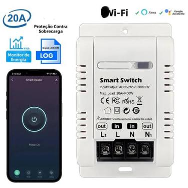 Imagem de Interruptor Inteligente 20A Com Controle Pelo APP Tuya, Monitor De Ene