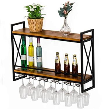 Imagem de Suporte de copo de haste alta para pendurar na parede laminado de madeira maciça de metal para pendurar suporte de copo de haste alta industrial rack de armazenamento para bares restaurantes cozinhas