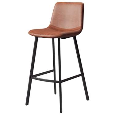 Imagem de AkosOL Banco de bar de metal para escritório, restaurante, recepção, banco de bar com assento ergonômico de couro impermeável, pernas de ferro e apoio para os pés, 65 cm, marrom