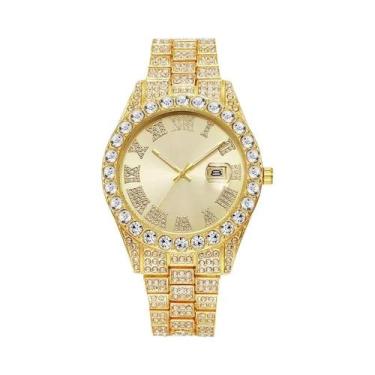 Imagem de Relógio De Quartzo Masculino Em Aço Inoxidável Dourado Com Diamantes I