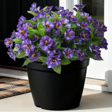 Imagem de Hrobek Flores artificiais falsas de malva-rosa para decoração ao ar livre, 4 pacotes de flores sintéticas de seda com plantas resistentes a UV para plantador, porta da frente, varanda, quintal, pátio