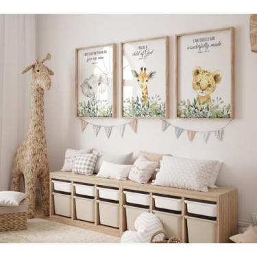 Imagem de You Are A Child Of God Pintura em tela 3 peças de pôsteres de animais safári impressões de versos bíblicos imagens de arte de parede para sala de estar, berçário, quarto, decoração de casa com moldura